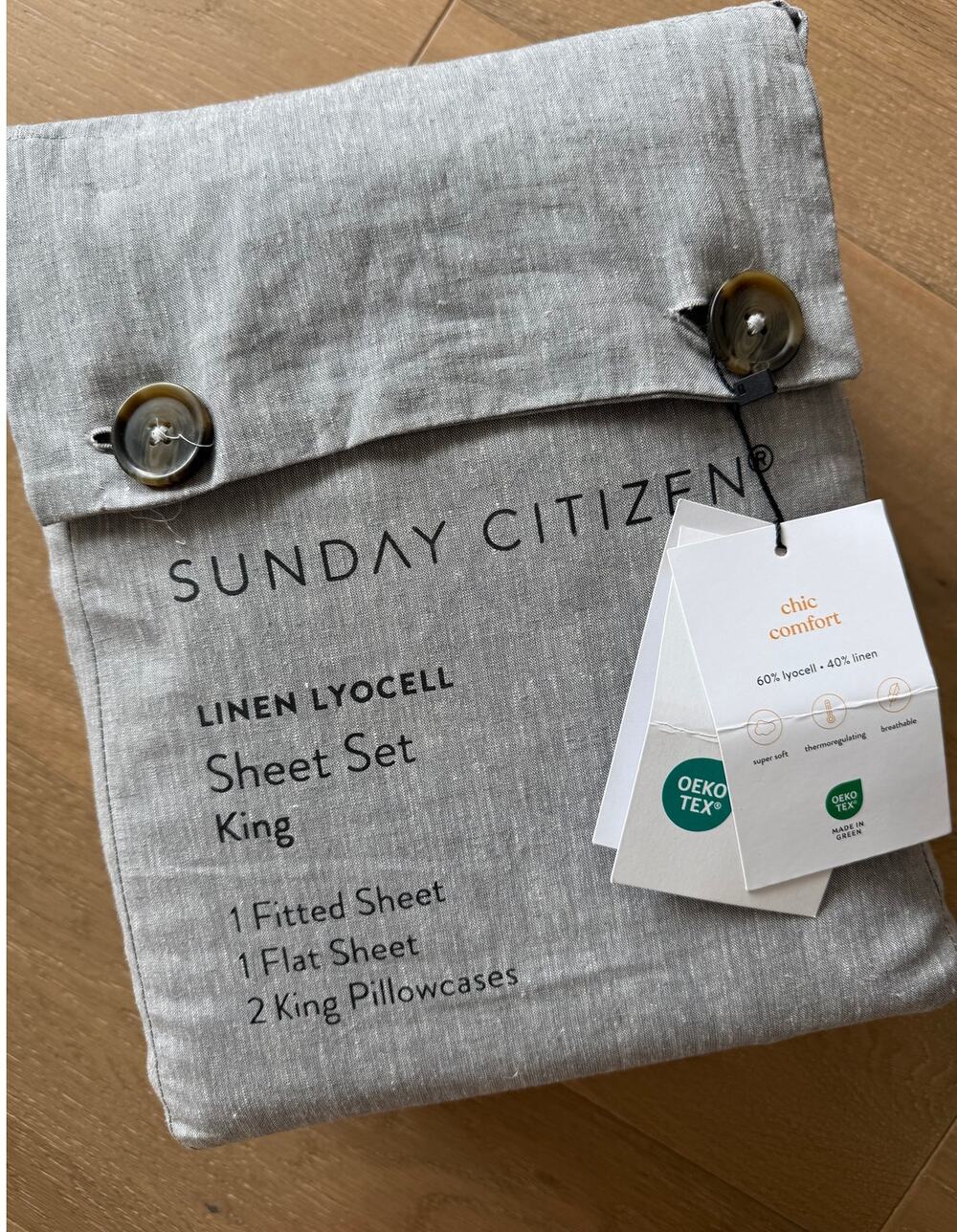 New Sunday Citizen King Luxury Linen Lyocell Sheet Set Heather Gray
